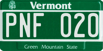 VT license plate PNF020
