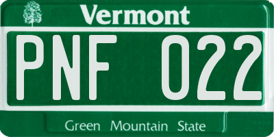 VT license plate PNF022