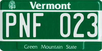 VT license plate PNF023