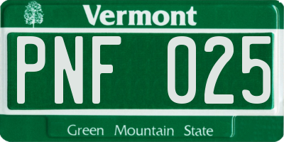 VT license plate PNF025