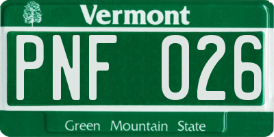 VT license plate PNF026