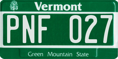VT license plate PNF027