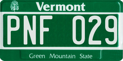 VT license plate PNF029