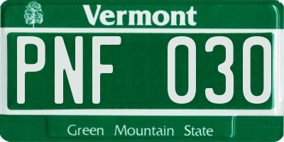 VT license plate PNF030