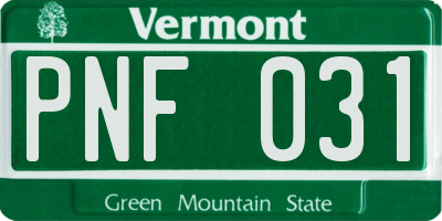 VT license plate PNF031