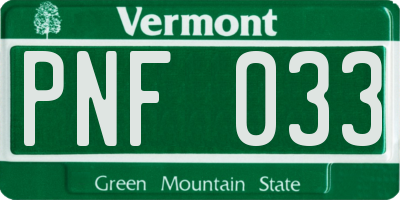 VT license plate PNF033