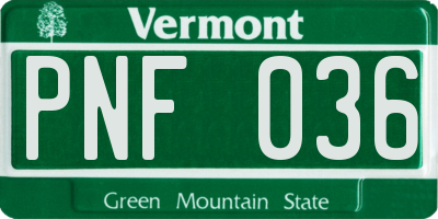 VT license plate PNF036