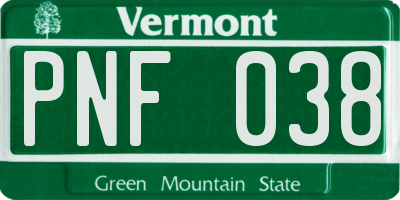 VT license plate PNF038