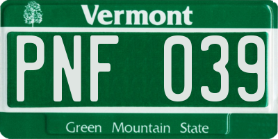 VT license plate PNF039