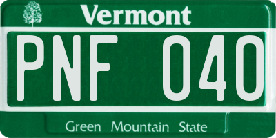 VT license plate PNF040