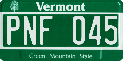 VT license plate PNF045