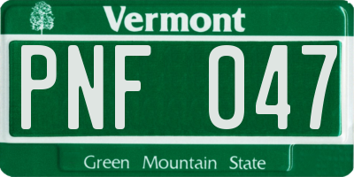 VT license plate PNF047
