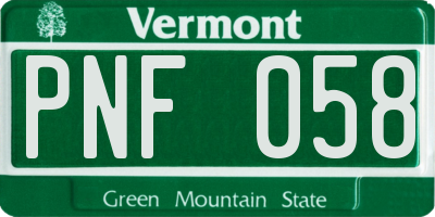 VT license plate PNF058