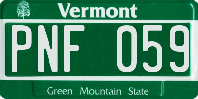 VT license plate PNF059