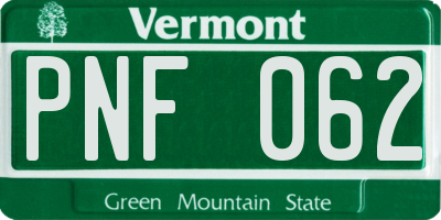VT license plate PNF062