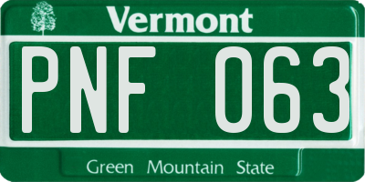 VT license plate PNF063