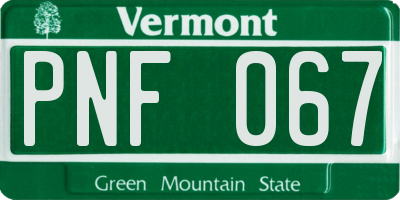 VT license plate PNF067