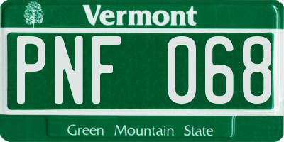 VT license plate PNF068