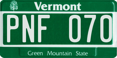 VT license plate PNF070