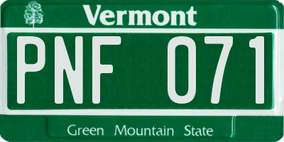 VT license plate PNF071