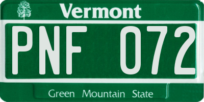 VT license plate PNF072