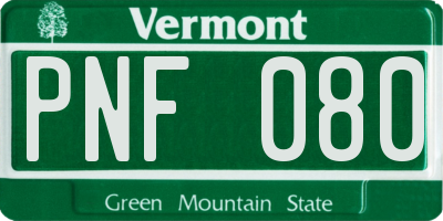 VT license plate PNF080