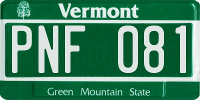 VT license plate PNF081