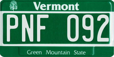 VT license plate PNF092