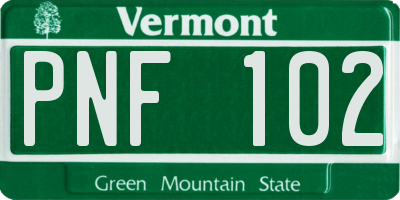 VT license plate PNF102