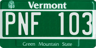 VT license plate PNF103