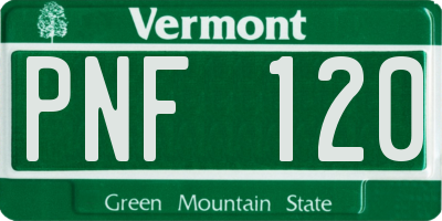 VT license plate PNF120