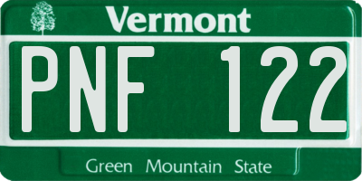 VT license plate PNF122