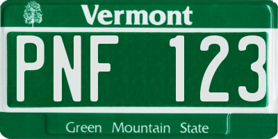 VT license plate PNF123