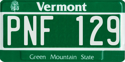 VT license plate PNF129