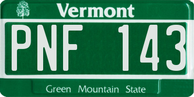 VT license plate PNF143