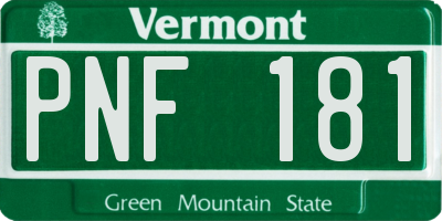 VT license plate PNF181
