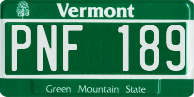 VT license plate PNF189