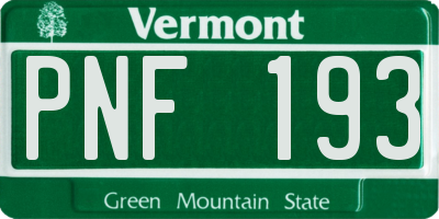 VT license plate PNF193