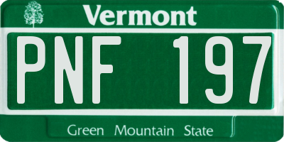 VT license plate PNF197