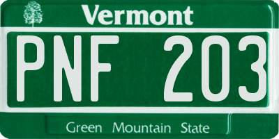 VT license plate PNF203