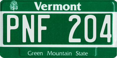 VT license plate PNF204