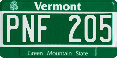 VT license plate PNF205