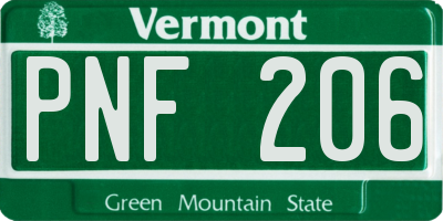 VT license plate PNF206