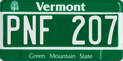 VT license plate PNF207