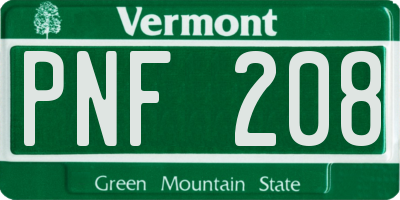 VT license plate PNF208