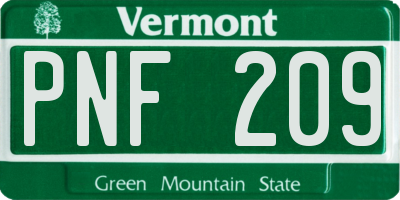 VT license plate PNF209