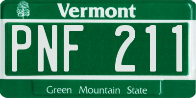 VT license plate PNF211