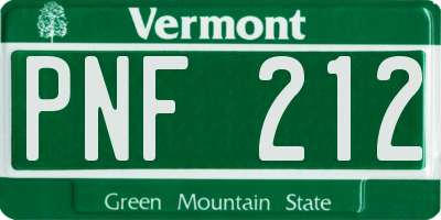 VT license plate PNF212