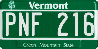 VT license plate PNF216