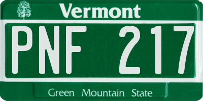VT license plate PNF217